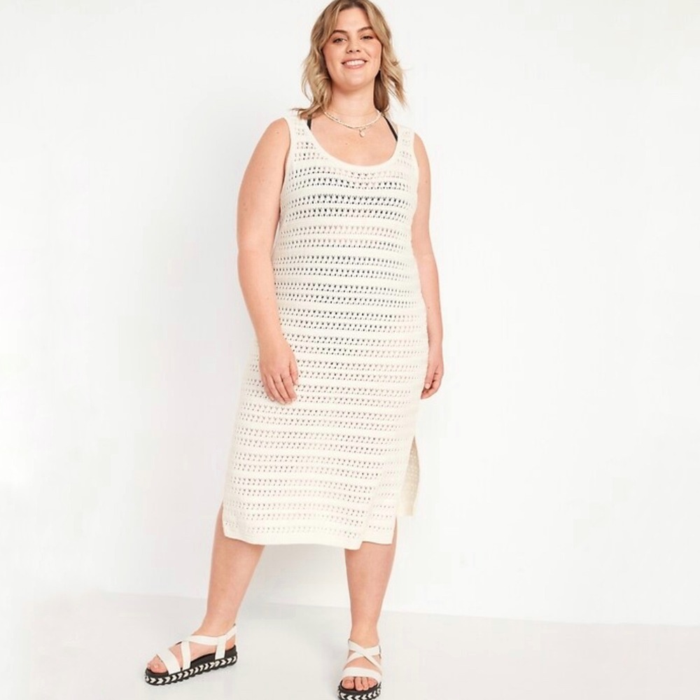 Old Navy | Fitted Cream Crochet Knit Midi Tank Dress Cover Up‎ Size 3X